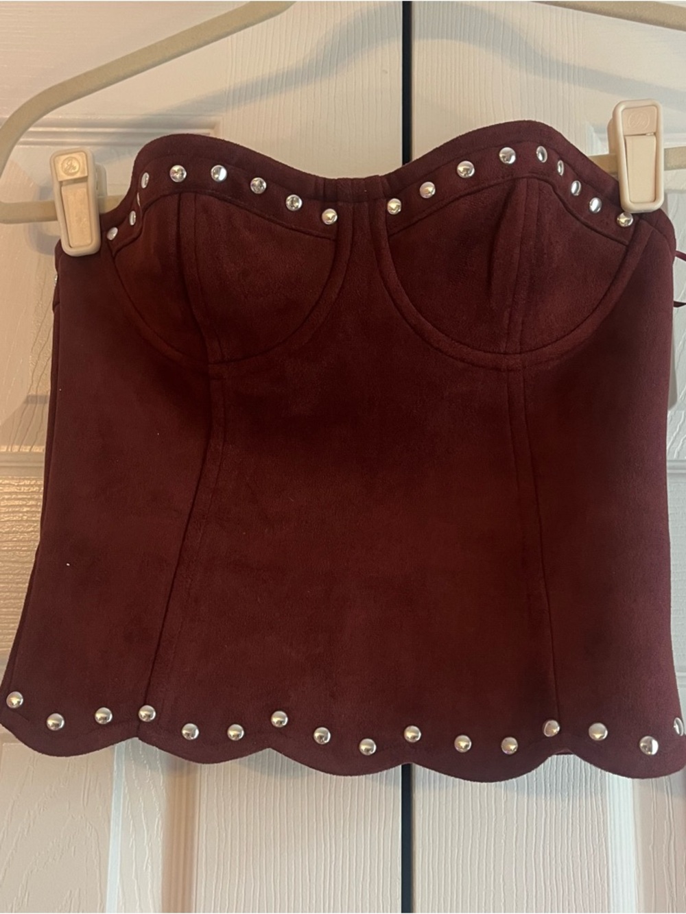 Women’s Maroon Studded Strapless Bustier Crop Top
